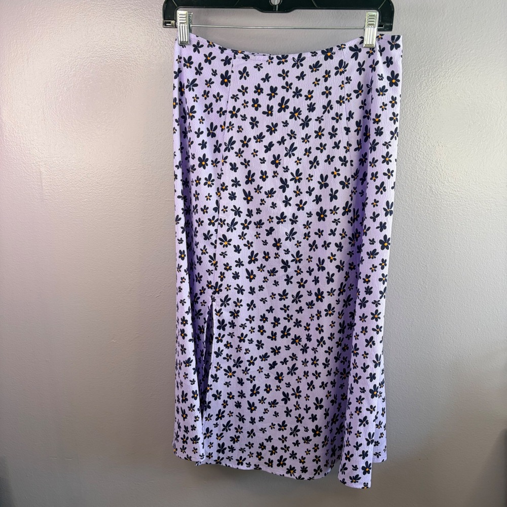 Purple Floral Midi Skirt Groovy Y2K Side Slit Lavender Daisy Hippie Size 4 Zip